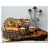 Halloween Plates and Mugs with Mantle Scarf