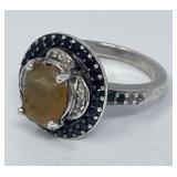 Sterling Silver Ring, Yellow Stone/ Halo Accents
