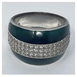 Sterling Silver Ring, Green and Rhinestone