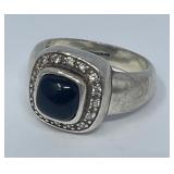 Sterling Silver Ring, Black Stone and Rhinestones