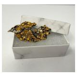 C1953 Hollycraft Leaf Design Orange Rhinestone