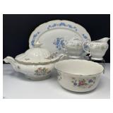 Floral China Tureen, Platter, Bowl, Cream/ Sugar