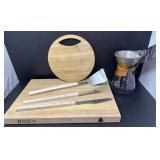 Two Cutting Boards, Coffee Brewer & Three Utensils