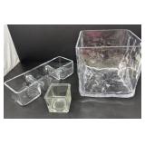 Two Glass Containers and One Plastic Cube