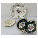 Belleek Ashtray, English and Hand Painted Bowls