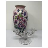Painted Floral Vase, Double Candleholder