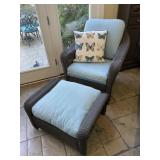 Wicker Arm Chair with Ottoman