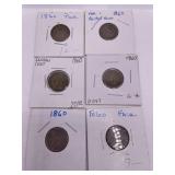 Six 1860 Indian Head Cents