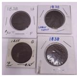 Four 1838 U.S. Large Cents