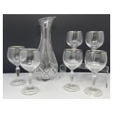 Crystal Wine Carafe, Platinum Edged Wine Goblets