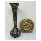 Etched India Vase, Brass English Plate