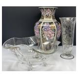 Italian Vase with Scolled Glass Bowl and Vase