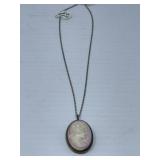 Pink Cameo with Sterling Surround and Chain