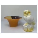 Art Glass Bowl, Vintage Ceramic Owl
