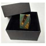 Ster. Malachite and Tigers Eye Inlay Ring