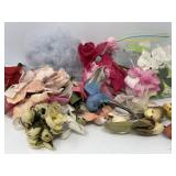 Vintage Hat Parts: Flowers, Net and Birds