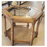 Hexagonal Beveled Glass Top Side Table