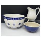 Painted Pottery Batter Bowl, Ironstone Pitcher
