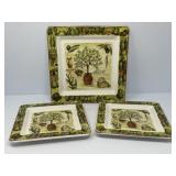 Italian Olive Platter with Two Matching Plates