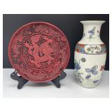 Dragon Plate and Asian Vase