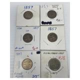 Six 1857 Flying Eagle Cents B