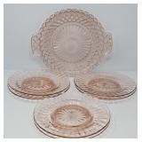 Pink Depression Glass Platter and Six Plates
