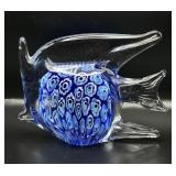 Cobalt and White Millifiore Art Glass Paperweight