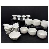 White Ceramic Butterfly Dishes, Cups, Saki, Lotus