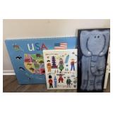 Two Stretch Canvas Art and One Metal Artwork