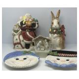 Christmas Cookie Jar, Plates, Bunny, Nativity