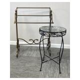 Metal Quilt Rack and Ornate Side Table