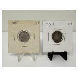 1857 and 1891 Seated Liberty Dimes