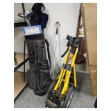 Pair of Golf Clubs, Bag, Pull Cart and Ball