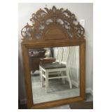 Vintage Wood Framed Wall Mirror with Scrolling