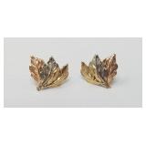 14kt Tri Gold 3 Leaf Earrings