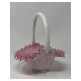 White/Pink Beaded Glass Basket