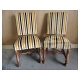 PAIR UPHOLSTERED CARVED WOOD SIDE CHAIRS
