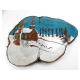 HAND PAINTED OLIVE WOOD TRIVET IN RUSTIC WINTER
