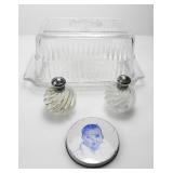 RIBBED GLASS BUTTER DISH & SALT'N PEPPER SHAKERS