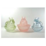 PRESSED GLASS RABBIT ON NEST DISHES