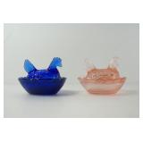 MINIATURE GLASS HEN ON NEST DISHES