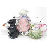 FIGURAL BUNNY CERAMIC PITCHERS & PLUSH DOLL