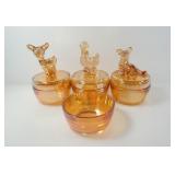 MARIGOLD IRIDESCENT GLASS ANIMAL DISHES