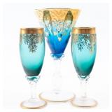TRIO OF BLUE GILDED EDGE GLASSES