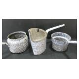 3 ENAMEL GRANITEWARE POTS