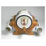 CERAMIC LIQUOR BARREL SET WITH WOODEN STAND