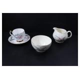 FLORAL TEACUP, SAUCER, CREAMER, & BOWL