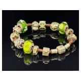 PANDORA BROWN LEATHER 13 ASSTD CHARMS 'GREEN'