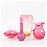 4 MAGENTA GLASS ITEMS