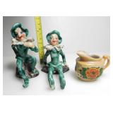 2 GREEN PIXIE ELVES & LUSTERWARE MINITURE JUG
